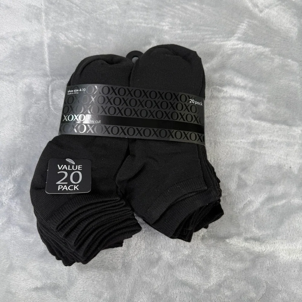 XOXO Womens Low Cut Socks 20 Pack Black Shoe Size 4-10 Value Bundle New